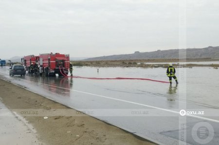 Azərbaycanda su basan magistral yolda SON VƏZİYYƏT 