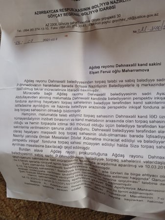 REDAKSİYAYA ŞİKƏYYƏT:  Ağdaş rayonun sakinləri torpağların yerli hakimiyyət tərəfindən mənimsəməsi barədə deyirlər