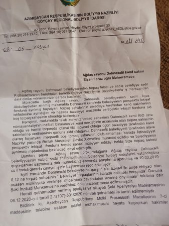 REDAKSİYAYA ŞİKƏYYƏT:  Ağdaş rayonun sakinləri torpağların yerli hakimiyyət tərəfindən mənimsəməsi barədə deyirlər