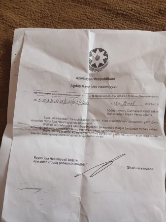 REDAKSİYAYA ŞİKƏYYƏT:  Ağdaş rayonun sakinləri torpağların yerli hakimiyyət tərəfindən mənimsəməsi barədə deyirlər