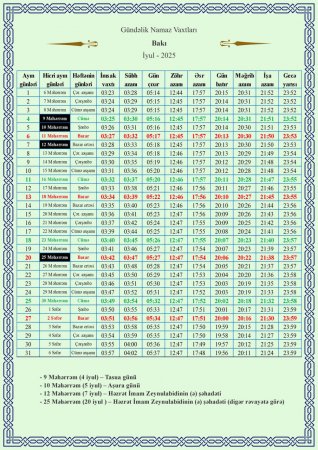 Məhərrəm ayı bu tarixdə başlayacaq -TƏQVİM