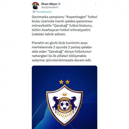 Prezident futbolçularımızı təbrik etdi