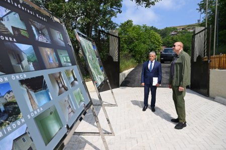 Prezident İlham Əliyev Şuşanın Kiçik Qaladərəsi kəndində görülən işlərlə tanış olub və kəndə qayıdan sakinlərlə görüşüb Prezident İlham Əliyev Şuşanın Kiçik Qaladərəsi kəndində görülən işlərlə tanış olub və kəndə qayıdan sakinlərlə görüşüb